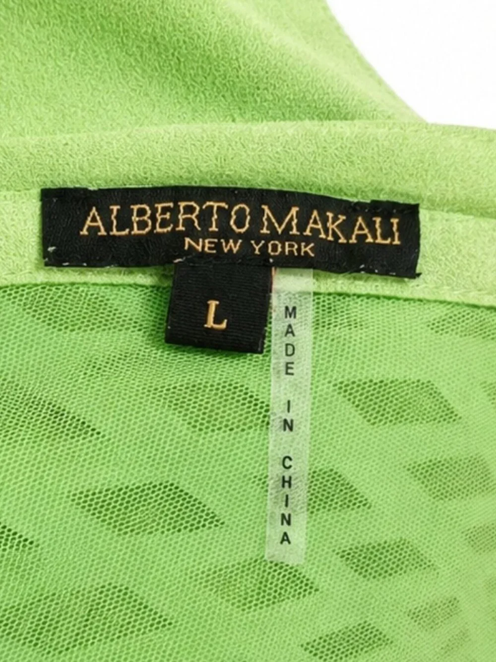 Alberto Makali NY Lime Green Faux Suede Laser Cut Tunic Top L Lagenlook